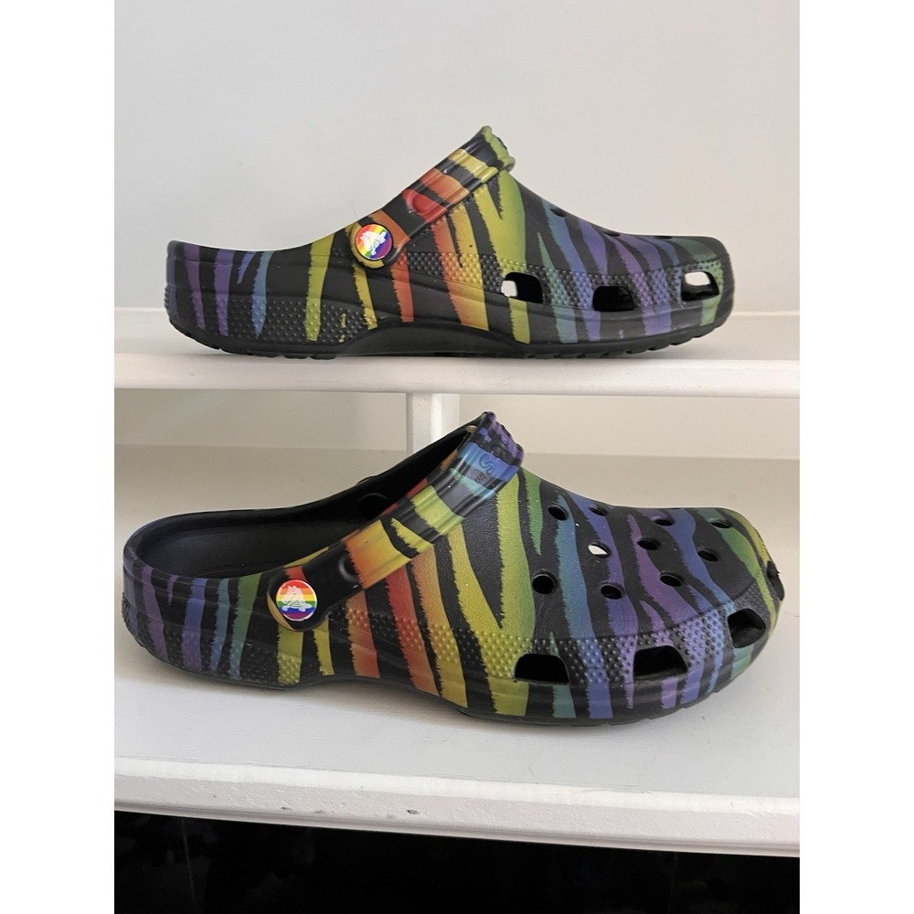 Crocs Classic Animal Print Clogs Tiger Stripe Zebra Rainbow Mens 9 Womens 11‎